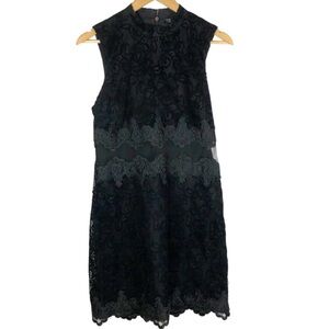 Topshop Black Lace Mock Neck Scalloped Hem Sleeveless Sheath Cocktail Dress